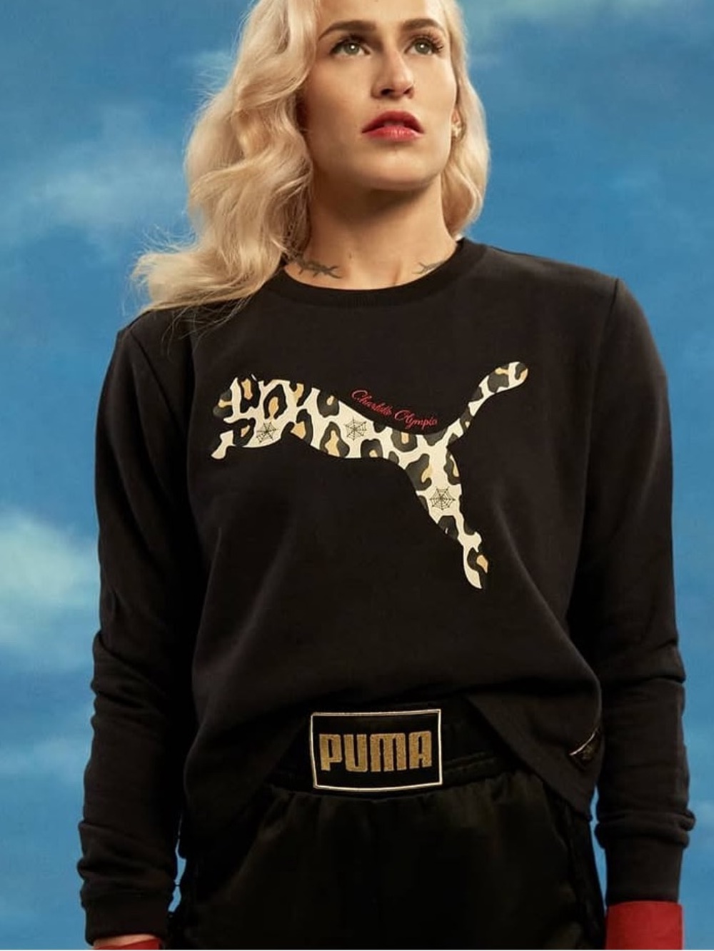 Puma xCharlotte Olympia Black Sweatshirt with Leopard-Print Cat Logo - NWT - L